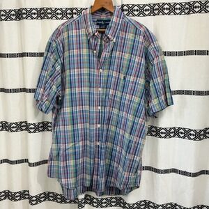 Vintage Y2K Ralph Lauren Blake Plaid Short Sleeve Button Down Shirt XL Cotton